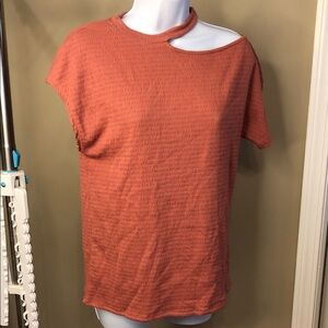 Gibson Rust Cutout Shoulder Textured Short Sleeve Tee